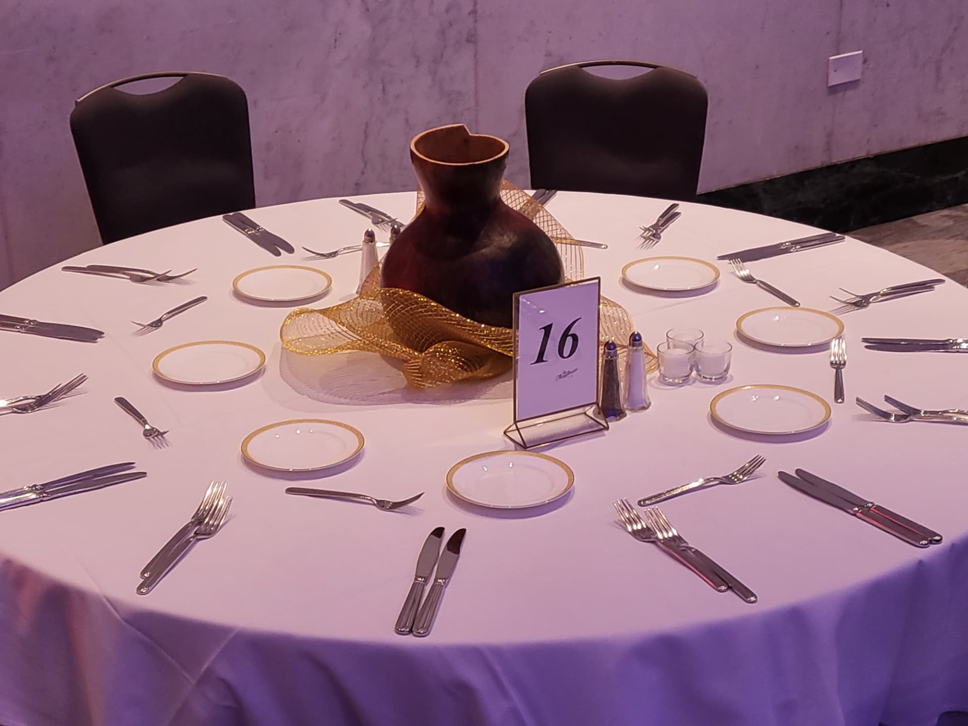 African-inspired tablescape with a sculptural centerpiece at the International VIP Gala Launch at The Mayflower Hotel in Washington, D.C.